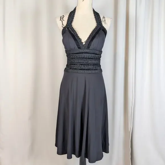 White House Black Market Black Halter Dress Lace Waist Size 4 - Picture 11 of 16